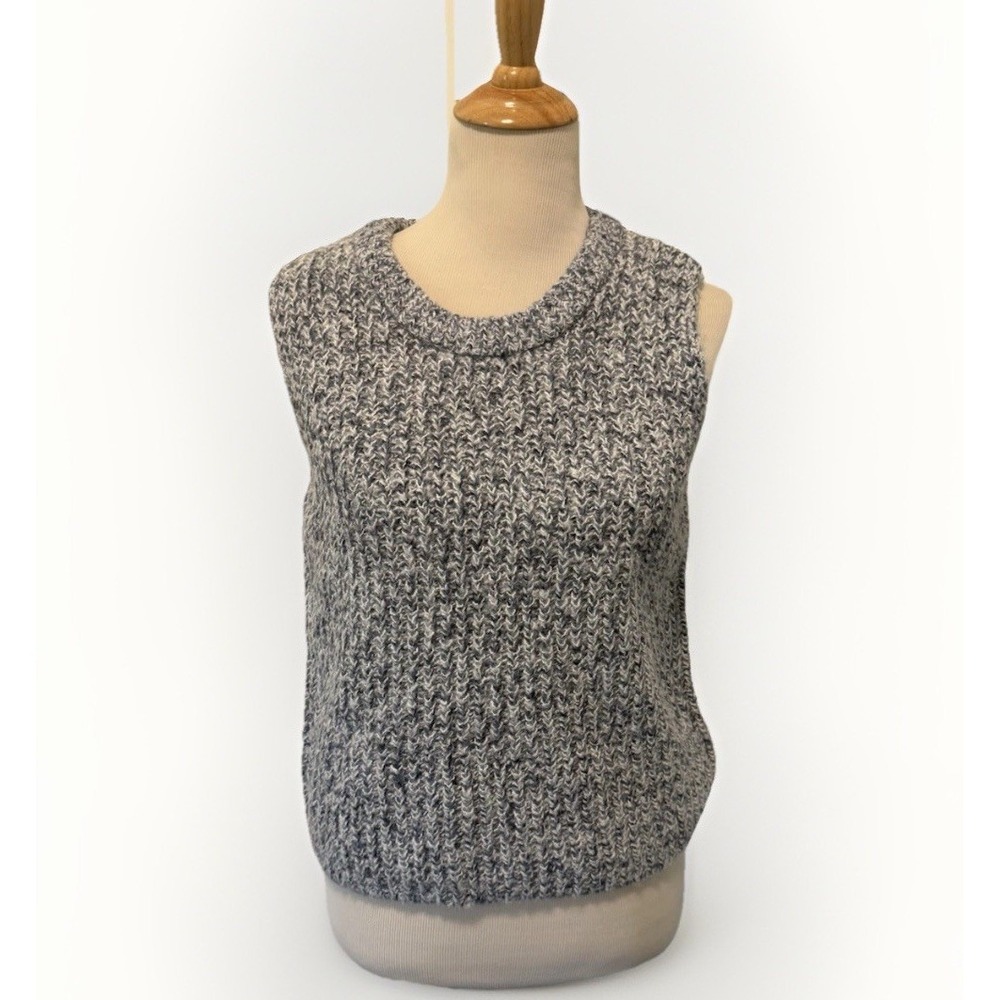 Tahari Womens Blue Heather Cable Knit Vest Size Medium Oversized